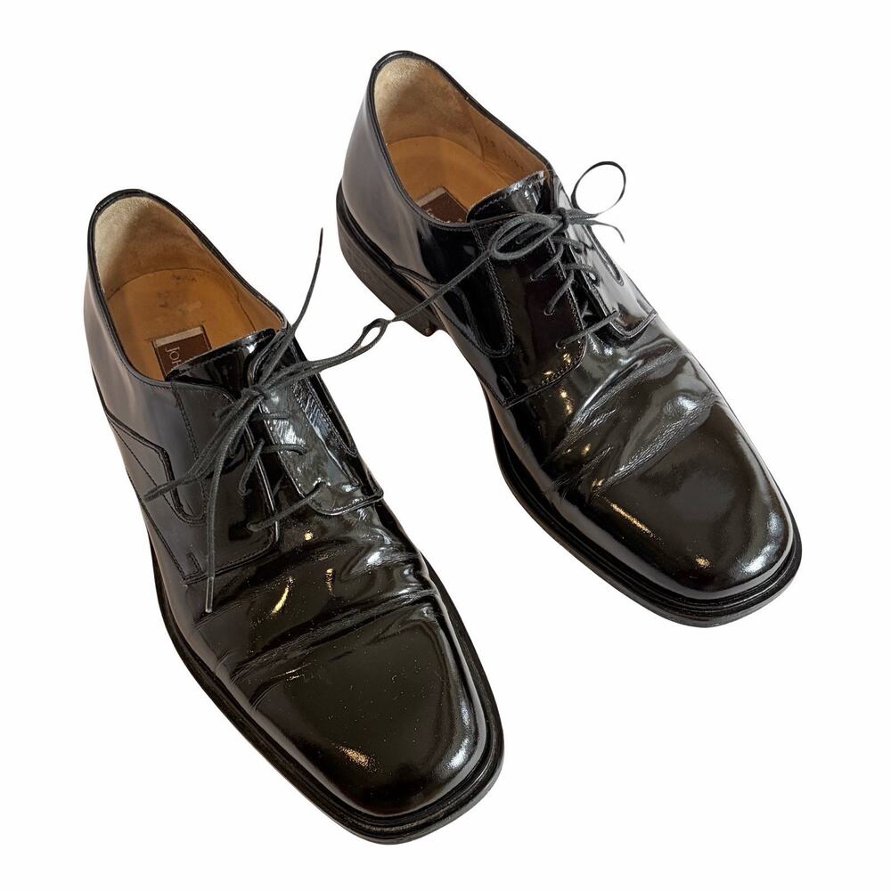 Johnston&Murphy Handcrafted Italy Black Patent Leather Lace Up Oxford Men 8.5 M